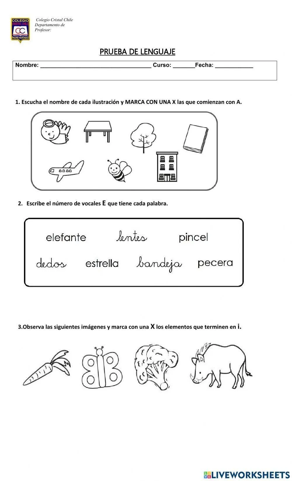 Prueba Las Vocales worksheet | Live Worksheets Prueba Las Vocales worksheet | Live Worksheets