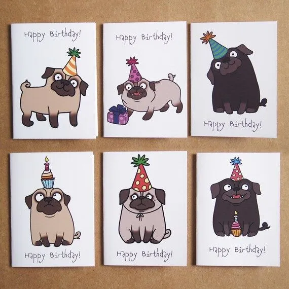 Pug Birthday Mini Notecard Set 6 pack por Pugsnkissesuk en Etsy Pug Birthday Mini Notecard Set 6 pack por Pugsnkissesuk en Etsy