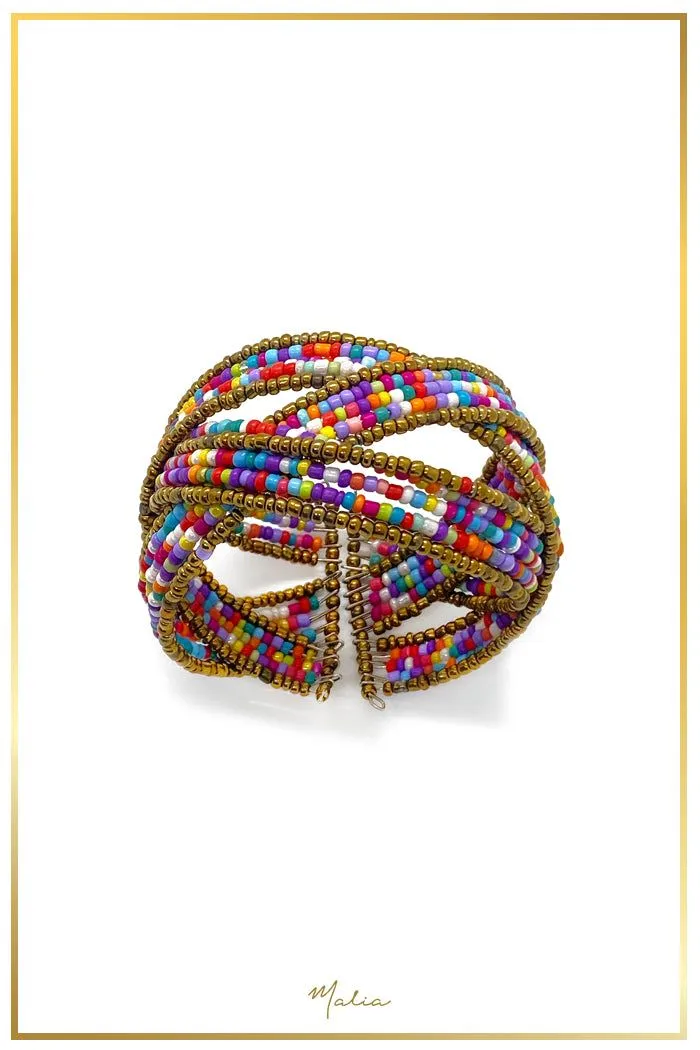 Pulsera Cuff Chaquiras Multicolor con Dorado Pulsera Cuff Chaquiras Multicolor con Dorado