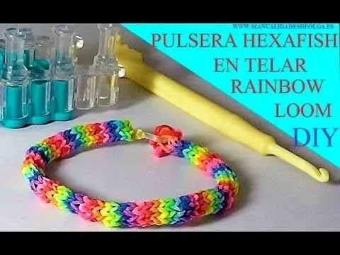 COMO HACER PULSERA ELÁSTICA MODELO HEXAFISH (6 PINS) EN TELAR ...