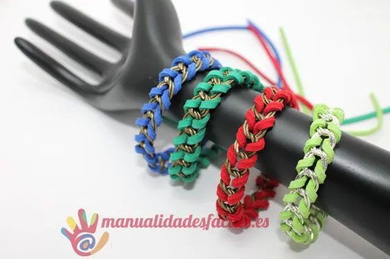 Pulsera facil de cordón y cadena | Manualidades faciles Pulsera facil de cordón y cadena | Manualidades faciles
