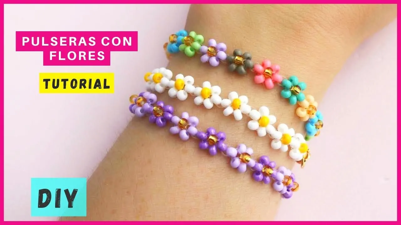 COMO HACER PULSERA DE FLORES CON MOSTACILLAS COMO HACER PULSERA DE FLORES CON MOSTACILLAS
