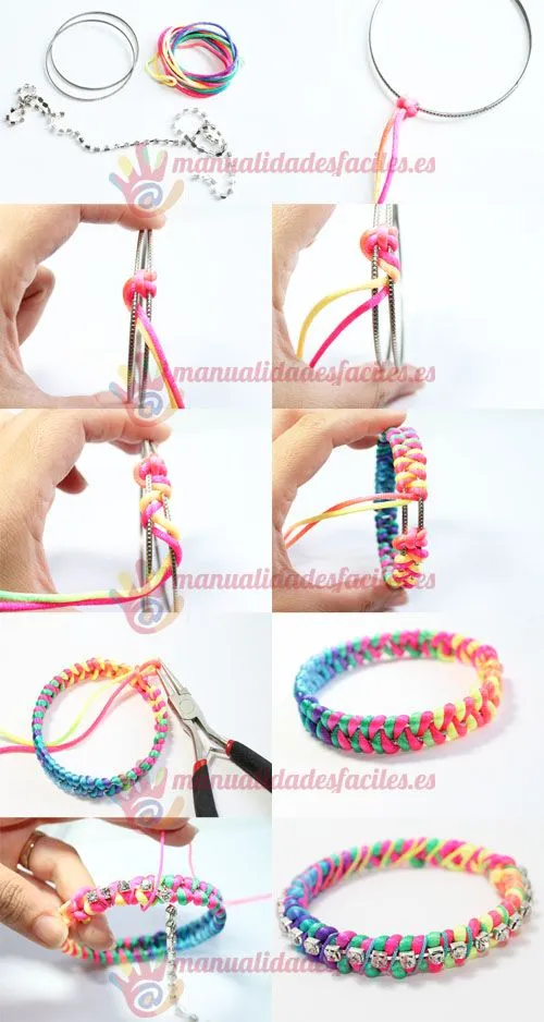 Pulsera tejida con cola de ratón y strass | Manualidades faciles