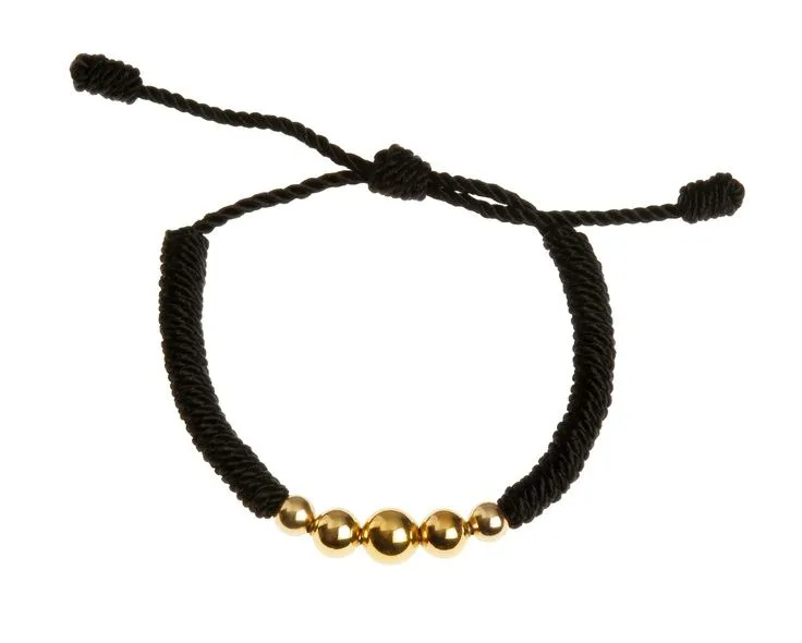 Pulsera tejida con hilo nylon y bolitas de oro laminado. Ajustable ...