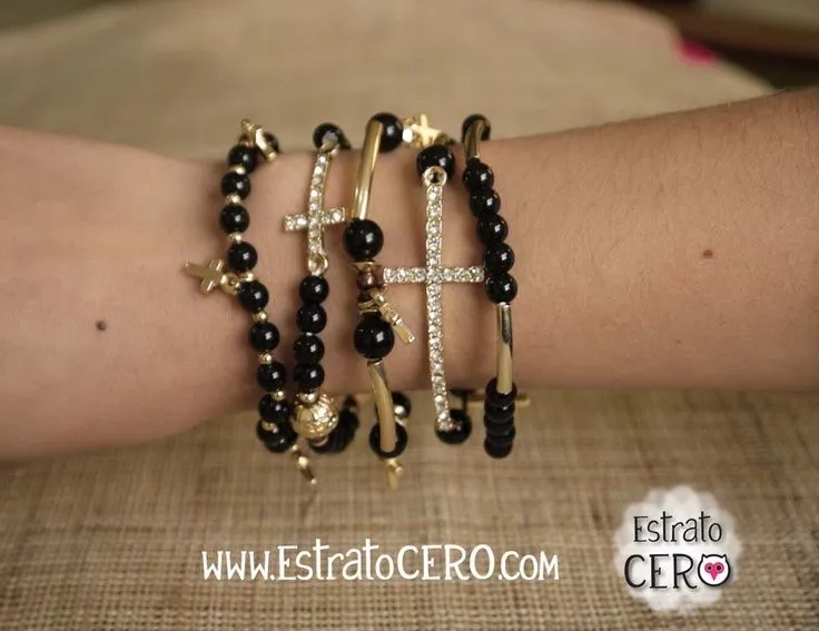 pulseras de pepas negras con cruces doradas | PULSERAS | Pinterest pulseras de pepas negras con cruces doradas | PULSERAS | Pinterest