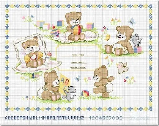 Puntos de cruz, cigüeña recién nacido y ositos | Gratis Punto de cruz Puntos de cruz, cigüeña recién nacido y ositos | Gratis Punto de cruz