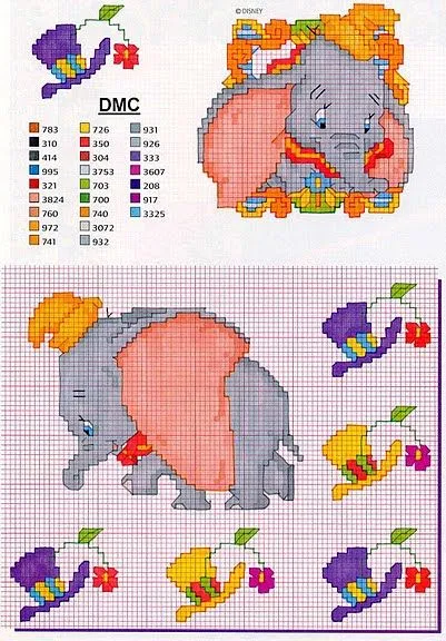 Punto de cruz Dumbo para canastillas bebé | Gratis Punto de cruz