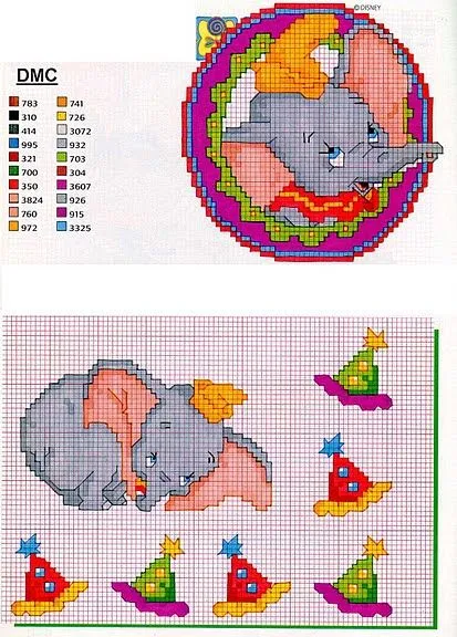 Punto de cruz Dumbo para canastillas bebé | Gratis Punto de cruz