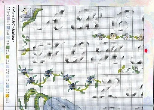 Punto de Cruz GRATIS: Cuadro de Abecedario y flores en tonos celeste Punto de Cruz GRATIS: Cuadro de Abecedario y flores en tonos celeste
