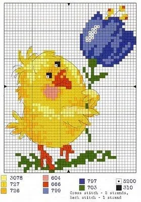 Punto de Cruz GRATIS: Pollito con tulipan, Punto de Cruz GRATIS: Pollito con tulipan,