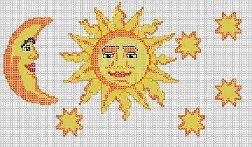 PUNTO EN CRUZ PARA PRINCIPIANTES: Luna y sol PUNTO EN CRUZ PARA PRINCIPIANTES: Luna y sol