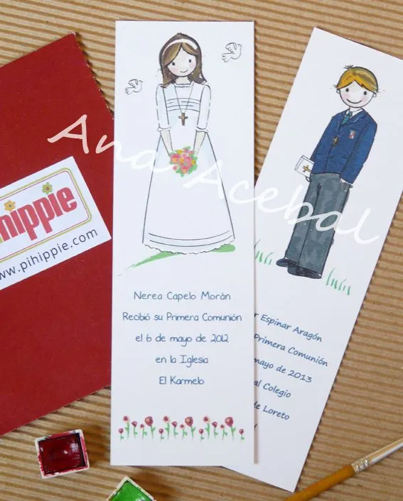Marca páginas personalizado de Comunión. www.pihhippie.com