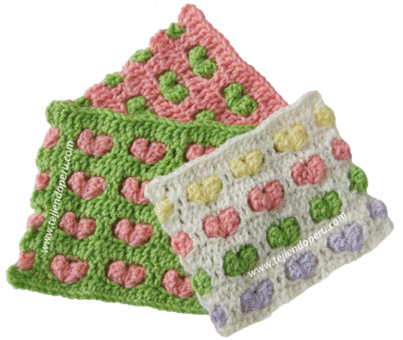 Tutorial: punto fantasía con corazones en relieve tejido a crochet ... Tutorial: punto fantasía con corazones en relieve tejido a crochet ...
