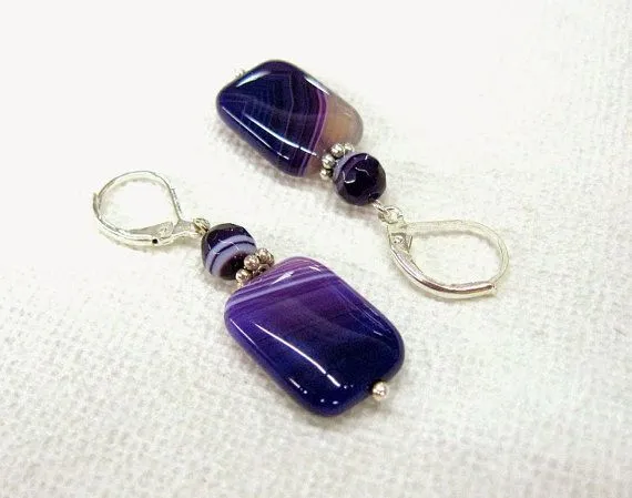 Purple Agate Dangle earrings natural stripy gemstone by SanaGem ...