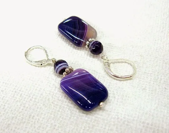 Purple Agate Dangle earrings natural stripy gemstone by SanaGem ... Purple Agate Dangle earrings natural stripy gemstone by SanaGem ...