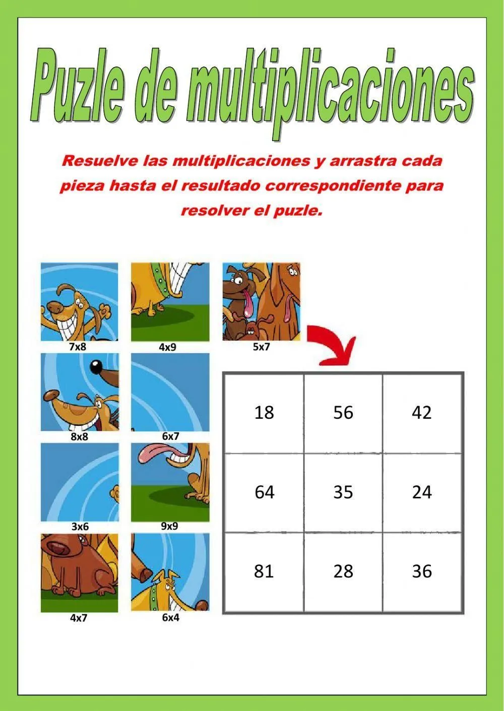 Puzle de multiplicaciones worksheet | Live Worksheets Puzle de multiplicaciones worksheet | Live Worksheets