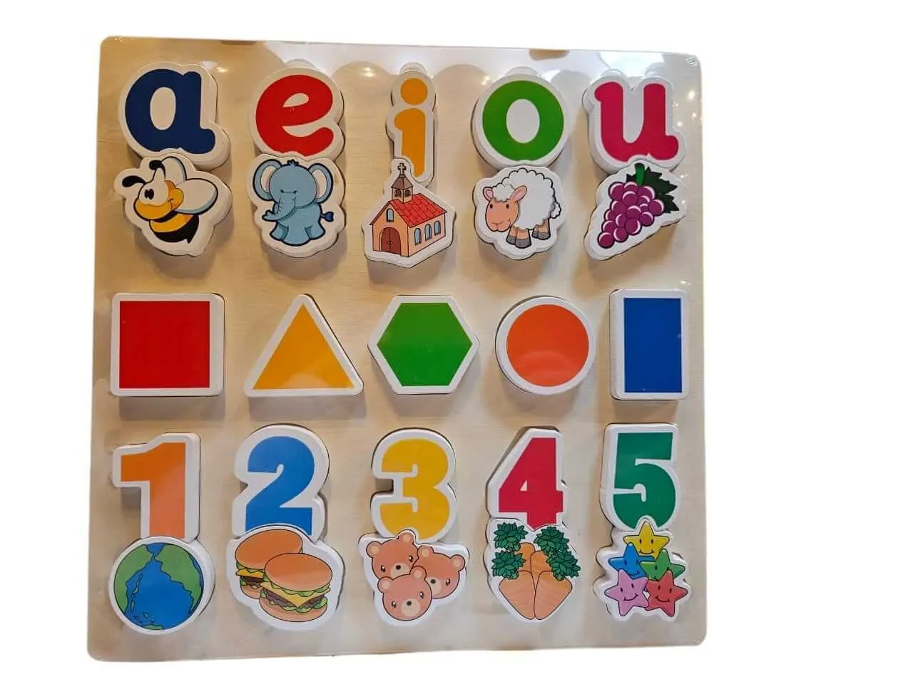Puzzle vocales figuras y números madera 3d - Neuroestimulo