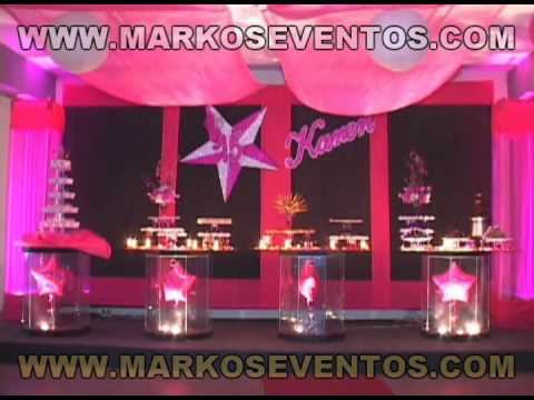 Quince años Karen - decoracion fucisa y negro con estrellas - YouTube Quince años Karen - decoracion fucisa y negro con estrellas - YouTube