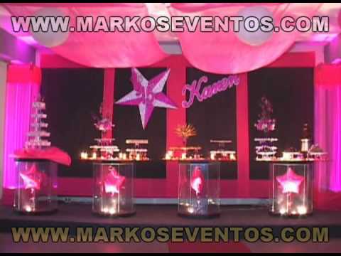 Quince años Karen - decoracion fucisa y negro con estrellas - YouTube