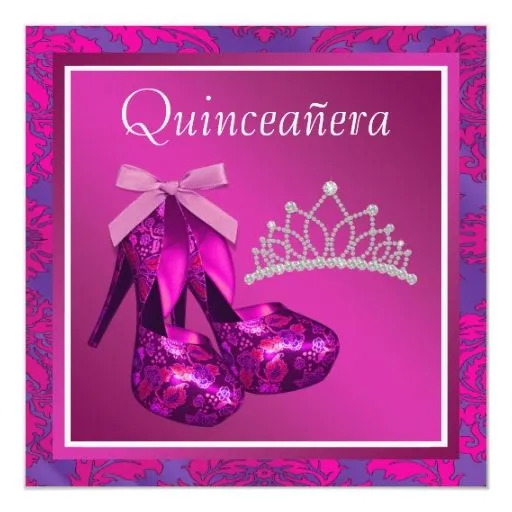Quinceanera rosado y púrpura invitación 13,3 cm x 13,3cm | Zazzle