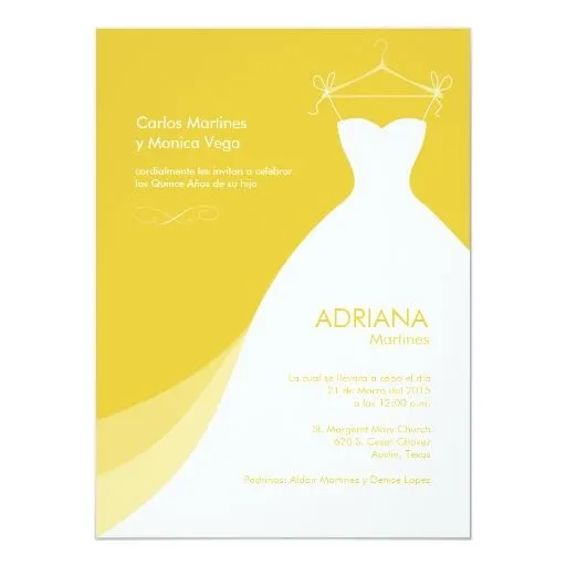 Quinceañera Vestido Amarillo Invitaciones Invitación 5.5" X 7.5 ... Quinceañera Vestido Amarillo Invitaciones Invitación 5.5" X 7.5 ...