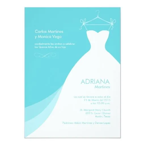 Quinceañera Vestido Azul Invitaciones Invitación 5.5" X 7.5" | Zazzle