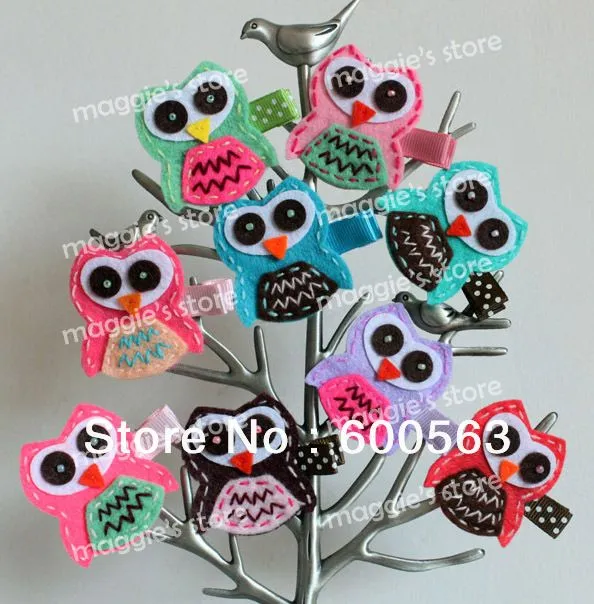 2 " fieltro hechos a mano owl fieltro pinzas para el cabello pelo ...