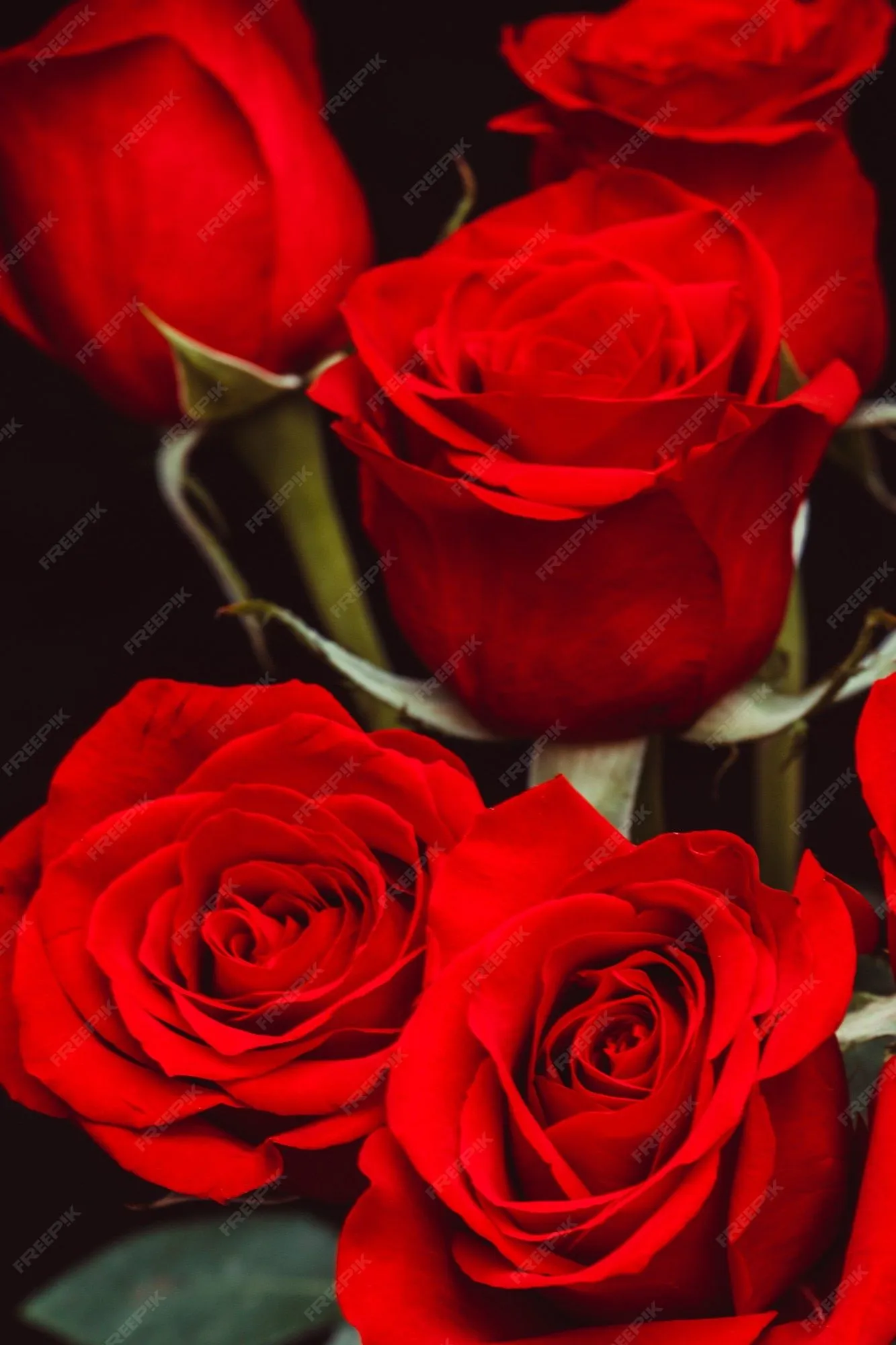 Ramo de hermosas rosas rojas sobre un fondo negro | Foto Premium Ramo de hermosas rosas rojas sobre un fondo negro | Foto Premium