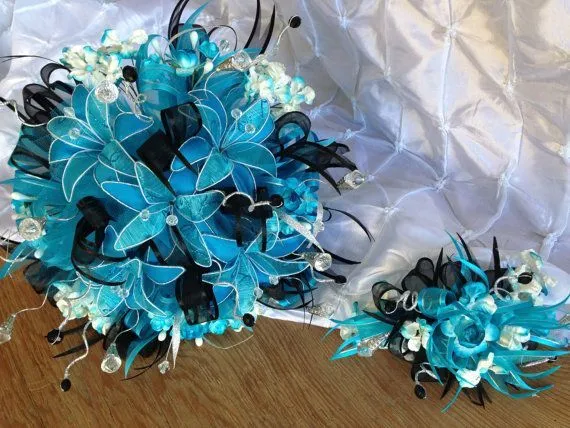 Ramo para quinceañera turquesa y negro/bridal bouquet | 15 ... Ramo para quinceañera turquesa y negro/bridal bouquet | 15 ...