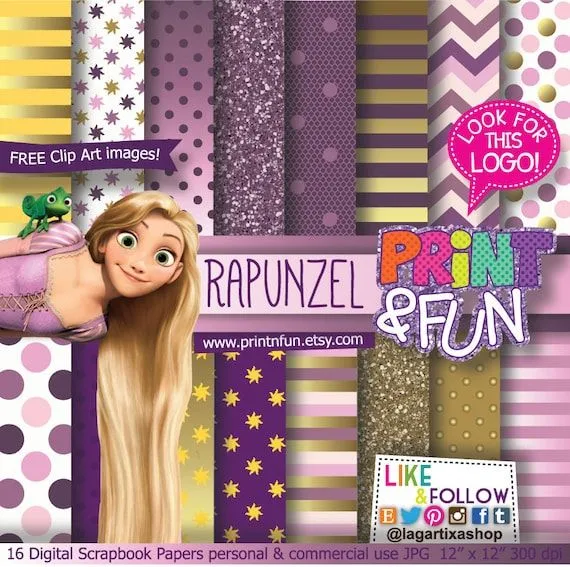 RAPUNZEL Papel Digital Fondos Inspirado en Enredados por Printnfun RAPUNZEL Papel Digital Fondos Inspirado en Enredados por Printnfun