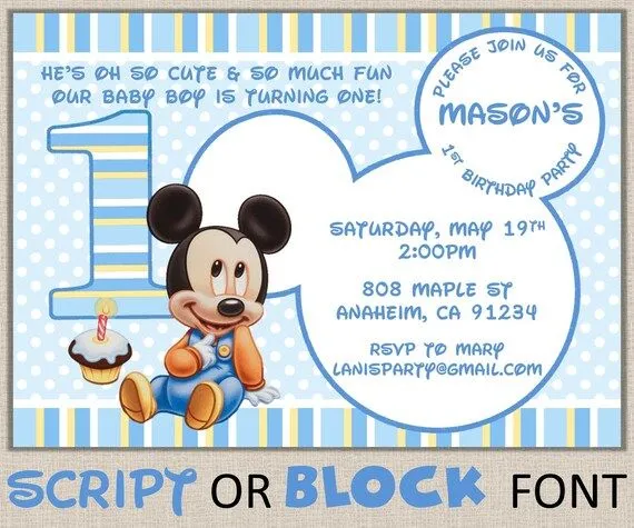 Rayas Baby Mickey Mouse invitación coincide por MarysPartyDesigns Rayas Baby Mickey Mouse invitación coincide por MarysPartyDesigns