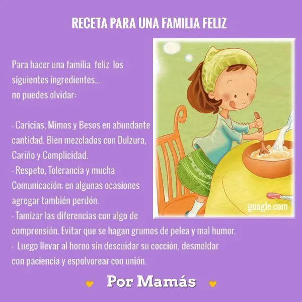 RECETA PARA UNA FAMILIA FELIZ | Proyectos que intentar | Pinterest