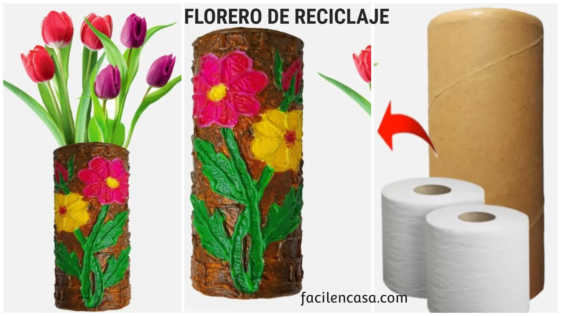 RECICLA TUBOS DE PAPEL HIGIÉNICO Y CREA HERMOSOS FLOREROS!!! - CURSOS  GRATUITOS