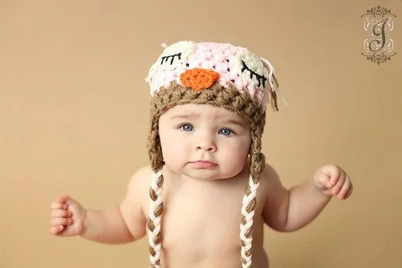 Recién buho chica sombrero bebé Rosa Brown por BellaMariesboutique Recién buho chica sombrero bebé Rosa Brown por BellaMariesboutique