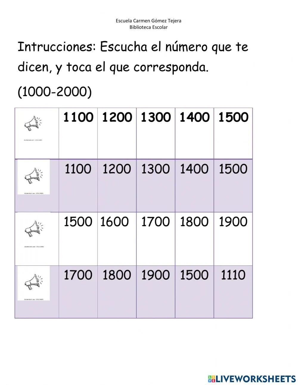 Reconocer números 1000 al 2000 worksheet | Live Worksheets Reconocer números 1000 al 2000 worksheet | Live Worksheets