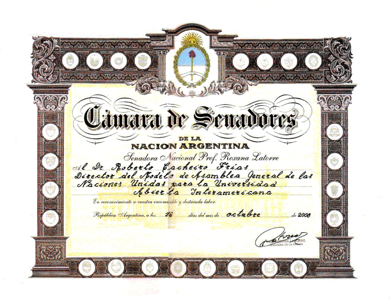 Reconocimiento del Senado de la Nación