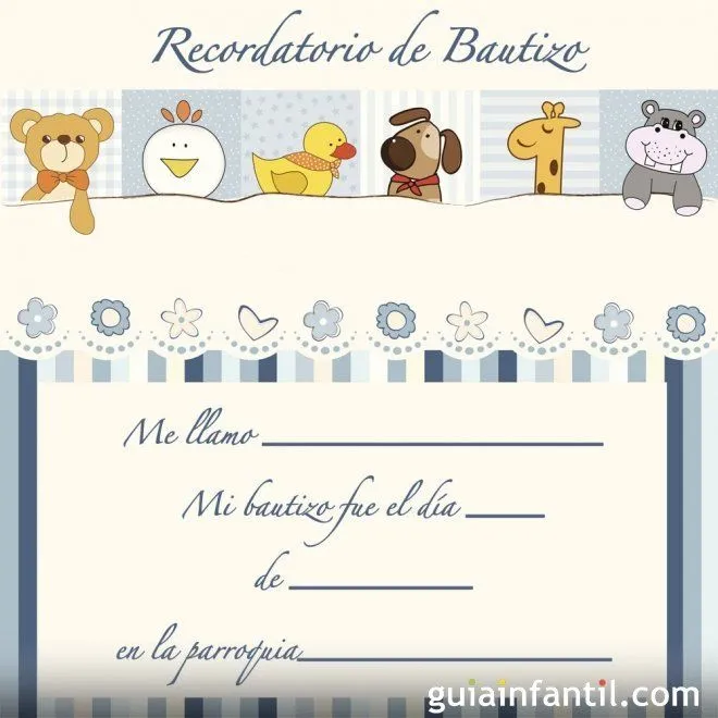 Recordatorio en azul de animales para el Bautizo - 10 ... Recordatorio en azul de animales para el Bautizo - 10 ...