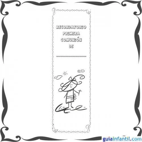 Recordatorios de Primera Comunión para pintar. Marcapáginas niña ...