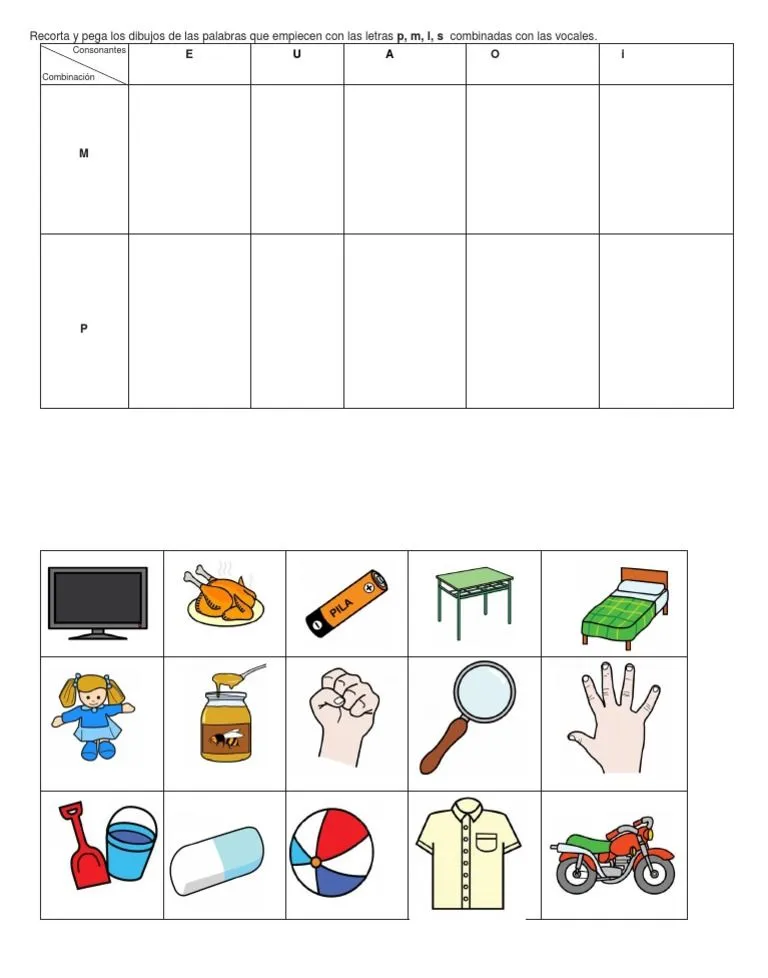 Recorta y Pega Los Dibujos de Las Palabras Que Empiecen Con Las Letras | PDF Recorta y Pega Los Dibujos de Las Palabras Que Empiecen Con Las Letras | PDF