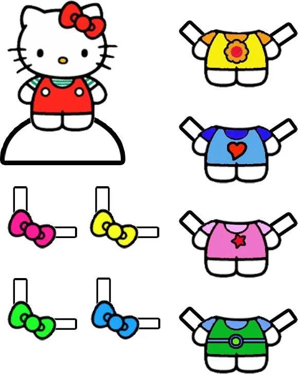 Muñecas para recortar: Hello Kitty para recortar con vestidos