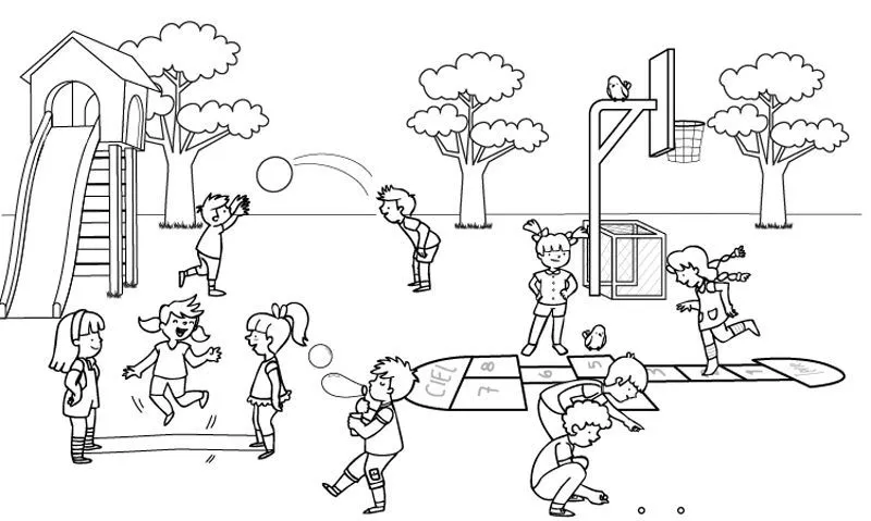 en el recreo: dibujo para colorear e imprimir en el recreo: dibujo para colorear e imprimir