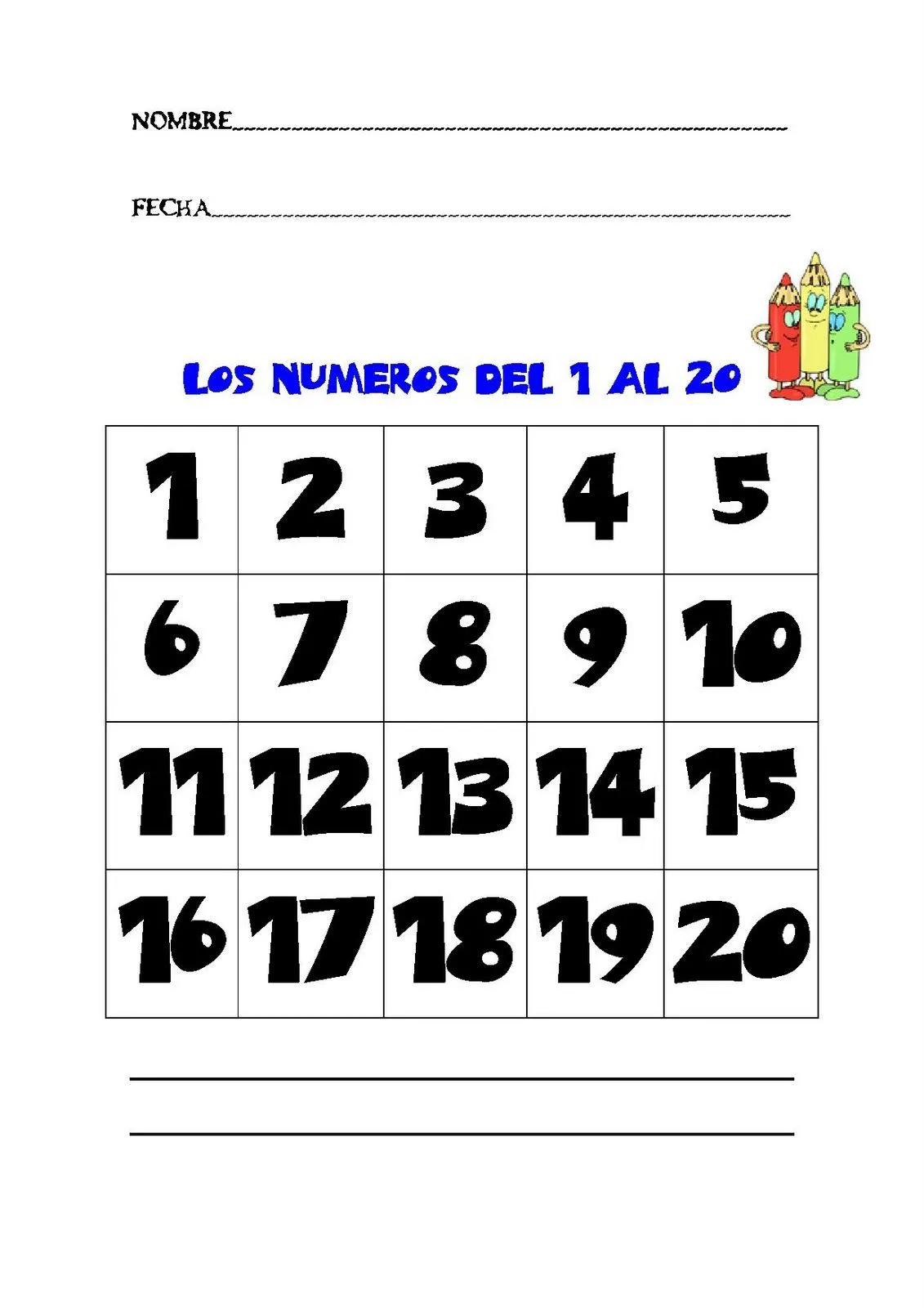 RECURSOS PARA EL AULA: NÚMEROS DEL 1 AL 20