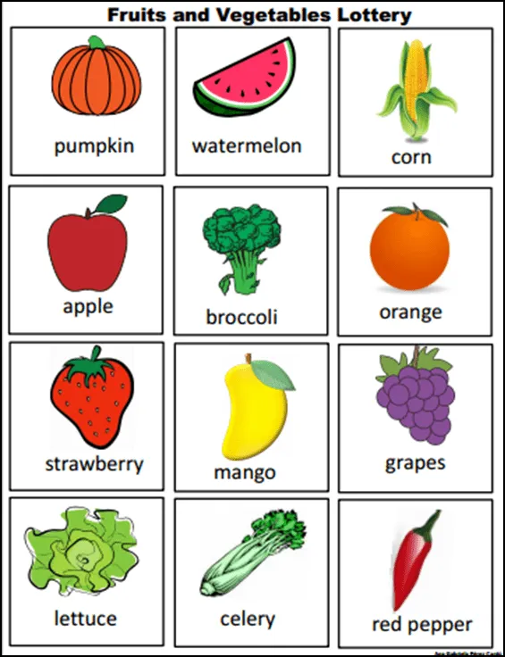 Recursos Didácticos: Fruits and vegetables lottery ~ Lotería de ...