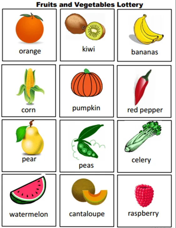 Recursos Didácticos: Fruits and vegetables lottery ~ Lotería de ...