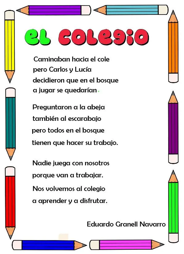 RECURSOS DE EDUCACIÓN INFANTIL: POESÍAS RELACIONADAS CON EL COLEGIO RECURSOS DE EDUCACIÓN INFANTIL: POESÍAS RELACIONADAS CON EL COLEGIO