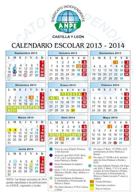 Recursos Educativos de Primaria: CALENDARIO ESCOLAR 2013-2014 EN ...