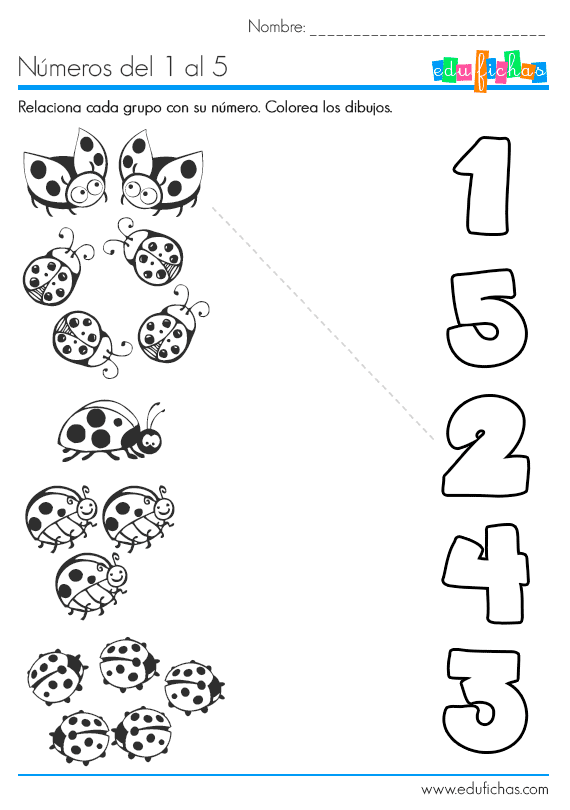 Recursos TIC para Educación Infantil: Ficha de los números del 1 al 5.