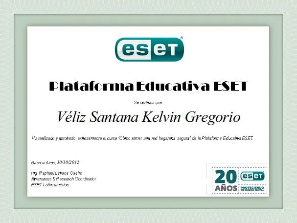 REDES DE COMPUTACION 1: CERTIFICADO DE LA ESCUELA ESET