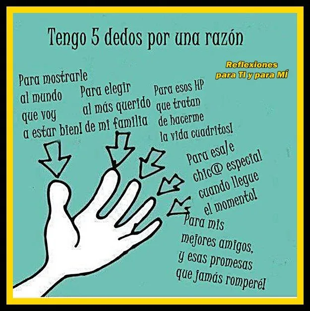 Reflexiones para TI y para MÍ: * Tengo 5 dedos por una razón ... Reflexiones para TI y para MÍ: * Tengo 5 dedos por una razón ...