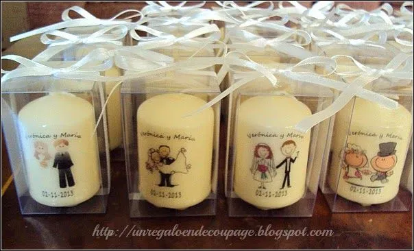 UN REGALO EN DECOUPAGE: RECUERDOS DE MATRIMONIO, VELAS.